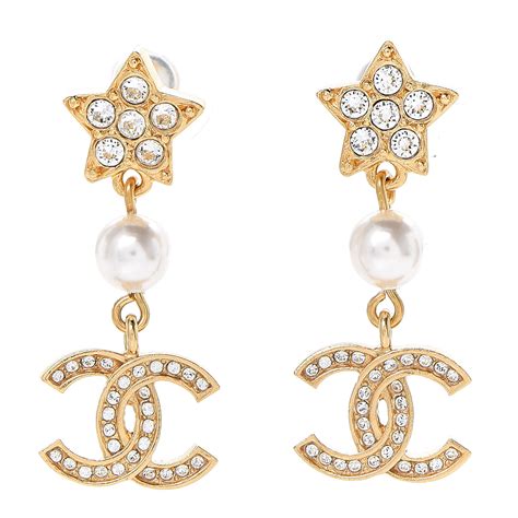 chanel pearl cc earrings light gold|Chanel cc earrings price.